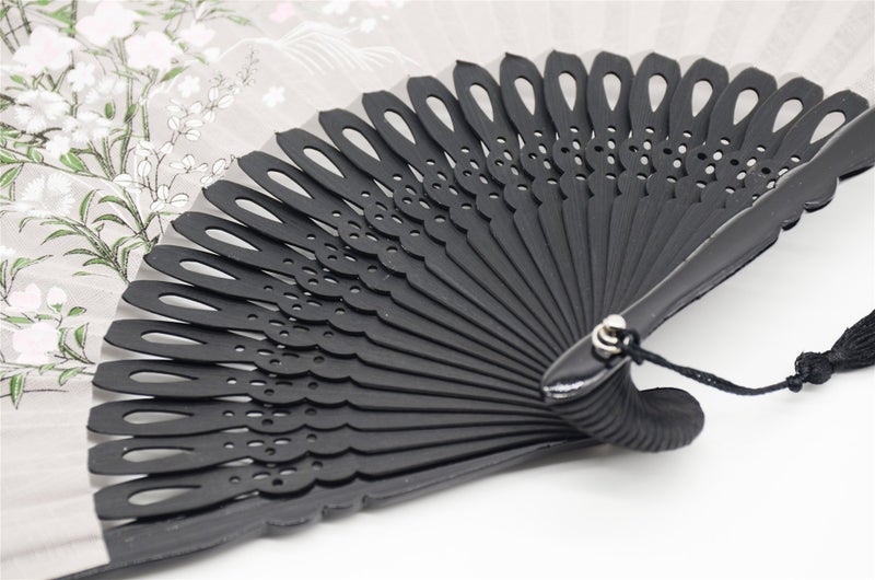 OMyTeaÂ® "Grassflowers 8.27"(21cm) Hand Held Folding Fans - With a Fabric Sleeve for Protection for Gifts - Chinese/Japanese Vintage Retro Style (Gray) - Image 4